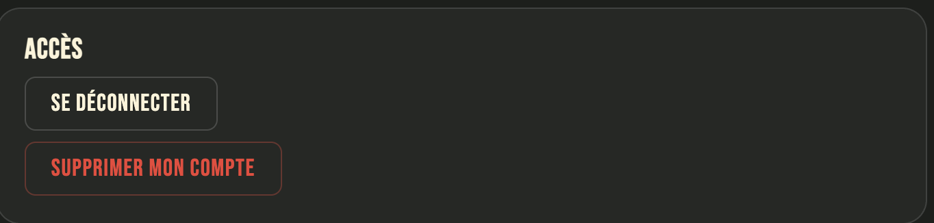 La section Accès de Mon compte